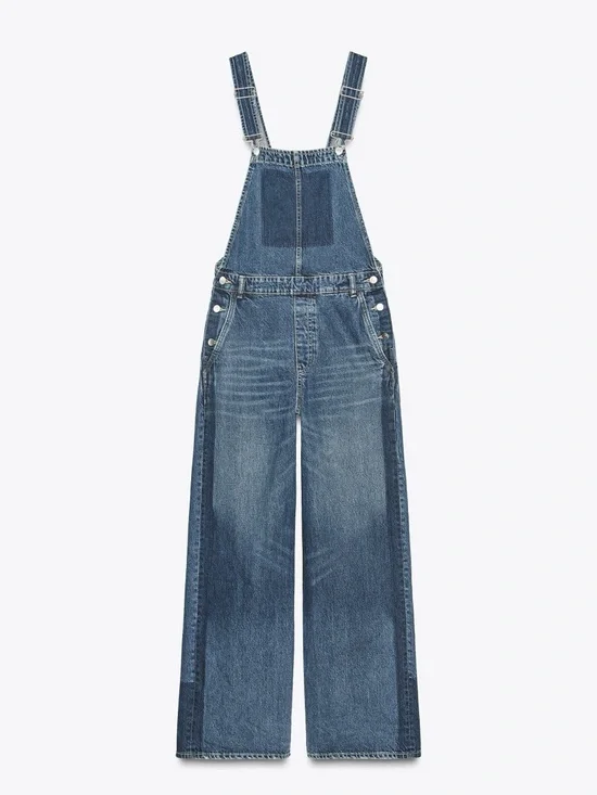 Zara Blue Denim Wide-Leg Women’s Overalls - Picture 1 of 4